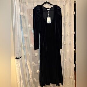 Ganni Black Puff sleeve Velvet Long Sleeve dress